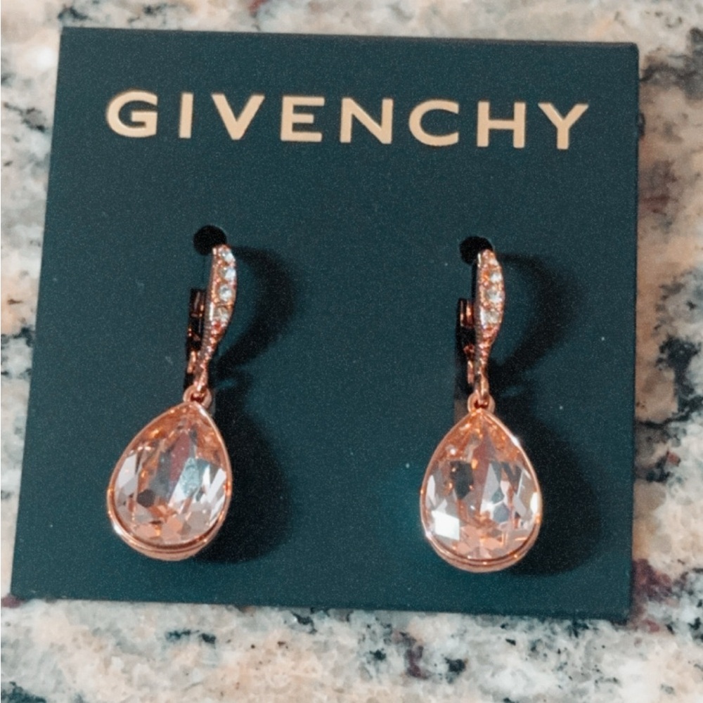 NWT GIVENCHY DANGLING TEARDROP STONE EARRINGS IN ROSE GOLD